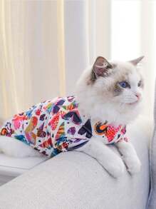 情人节 1 件可爱印花宠物睡衣 Paj 柔软有弹性小狗猫衣服适合中小型男狗和女狗 - 彩色 - 查看 7