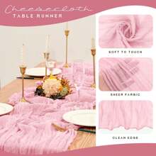 8 包 6 英尺波西米亚风格半透明奶酪布纱布桌旗，适用于婚礼装饰、情人节、新娘送礼会、生日派对、餐桌装饰（浅蓝色） - 淺粉色 - 查看 4