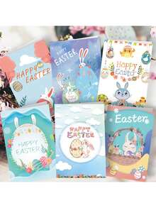 6pcs Easter Greeting Card, Easter Bunny Pattern Holiday Blessing Card Invitation Card With Envelope Sticker - Multicolor - View 1