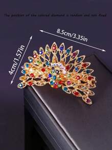 1pc Hair Clip For Women, Peacock Rhinestone Spring Clip For The Back Of The Head, Horizontal Clip For Hair Clip, High-End Hair Accessory, Ponytail Clip, Versatile Hair Clip, Hair Accessories, Edge Clip, Hair Accessory, Headband, Rhinestone Hair Clip,The Position Of The Colored Diamond Is Random And Not Fixed