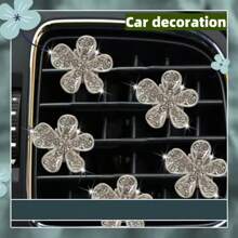 5pcs Crystal Diamond 5-Petal Flower Car Air Vent Clip, Elegant Car Decor