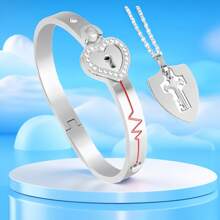 2pcs Projection 'I Love You' In 100 Languages Bracelet And Protection Shield Keychain Couple Jewelry Set, Titanium Steel Romantic Matching Gift For Birthday, Small Wrist, Emotional Memorial