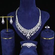Ensemble de bijoux de mariage de luxe pour femmes - Collier, boucles d'oreilles, bague, bracelet, orné de bijoux colorés (rubis, saphir, émeraude), ensemble de bijoux de mariée, zirconium cubique en cuivre, élégant, romantique, royal, style princesse