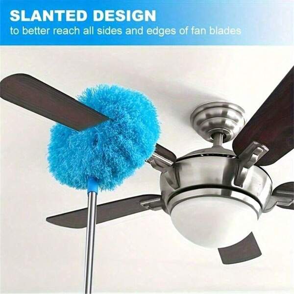 1 pezzo Spazzola pulitrice in microfibra per ventilatori a soffitto - estendibile a 12 ft, blu, con manico lungo, con blocco polvere, riutilizzabile e lavabile in lavatrice per una pulizia senza sforzo