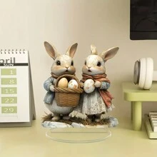 1 件迷人亚克力兔子雕像，带花蛋 - 波西米亚风格家居装饰，适合桌面和窗户，复活节庆祝活动的理想礼物，兔子雕像