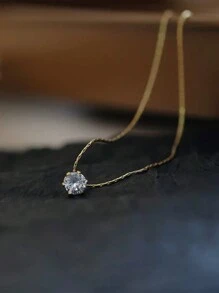 1pc Unique European Style Gold 6-Claw Rhinestone Pendant Necklace, Stainless Steel Clasp Choker, Suitable For Daily Wear And Date/Party