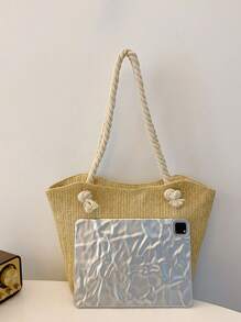 新款设计女士单肩包、手提包、草编包、沙滩包、背包 - 淺卡其色 - 查看 8