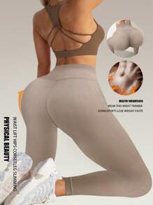 قطعة واحدة من السراويل الرياضية ذات التحكم في البطن والرفع للمؤخرة والنسيج المنسوج العادي عالي المرونة لضبط والتخسيس والبطن المستوي ملابس رياضية نسائية للصالة الرياضية