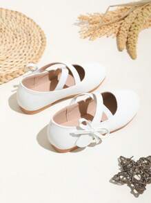 Children's Comfortable Flat Ballet Shoes With Criss-Cross Elastic, White Princess Shoes
