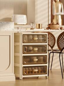 3/4/5 Layers Of Transparent Panel Rolling Multi-Purpose Storage Drawers - Single Door Collapsible Locker - , Plastic Drawer Storage,Space-Saving Kitchen Storage Shelves For Storing Snacks, Drinks, Bookshelves, Clothing Suitable For Kitchen,Living Room,Study Closet,Bathroom