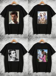Personalized Photo Custom Men's T-Shirt For Spring & Summer, Upload Your Photo/Couple/Family/Pet/Best Friend/Scenery, Men's Round Neck Short Sleeve Black Tee, Holiday/Anniversary/Birthday Gift, Spring & Summer Short Sleeve Men Black Top Ornamental,Dawg Stylish,Fashion,Hipster,Contracted,Easy Costume,Modest Fashion,Minimal Chic,Casual Custom,Unique,Personalized Ideal Gifts For Him Family,Boyfriend,Friends,Children For Anniversaries,For Birthdays,For Holiday/Vacation - Black - View 2