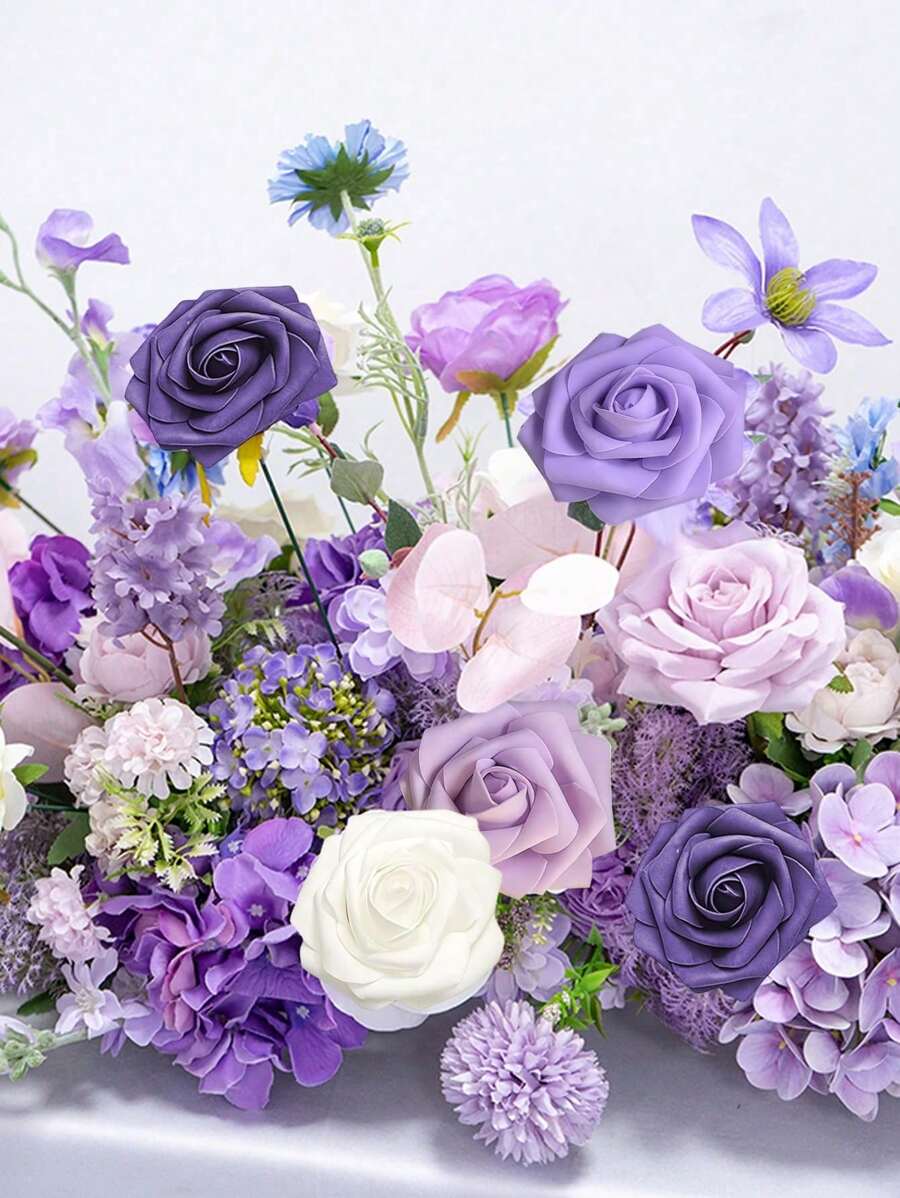 25Pcs Rose Artificial Flowers, Real Looking Fake Roses, Real Touch DIY Foam Floral With Stems For Wedding Bouquet Centerpiece Floral Arrangement Valentine's Party Home Table Decor