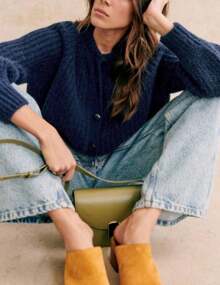 Women's Casual Long Sleeve Loose Knit Sweater Button Closure Cuffs Tightening - Màu xanh hải quân - Xem 5
