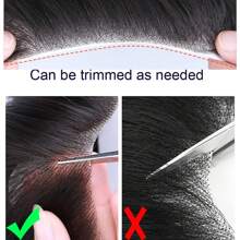 Peruka męska PU na czoło z 100% ludzkich włosów, 1,2*16 cm, 1B czarny - idealna do cofającej się linii włosów