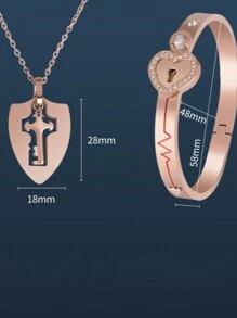 2pcs Projection 'I Love You' In 100 Languages Bracelet And Protection Shield Keychain Couple Jewelry Set, Titanium Steel Romantic Matching Gift For Birthday, Small Wrist, Emotional Memorial