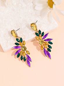 1pair Luxury Sparkly Wing Shaped Drop Earrings For Women, Elegant Hollowed Leaf Design, Suitable For Party