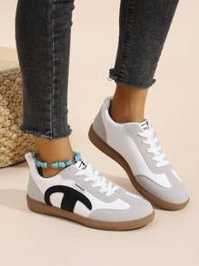 Women's Casual Soft Sole Flat Sneakers, Versatile Sport Shoes Classic White Shoes - Black, Gray and White - View 4