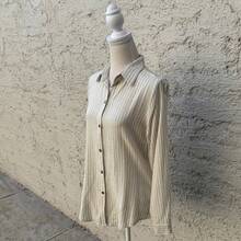 Camisera de lino rallada semi formal - Blanco - Ver 2