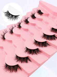 7 Pairs 15mm Cat Eye Half-Strip False Eyelashes, 3/4 Length Natural Look Lashes, Eyelash Extensions - Black - View 5