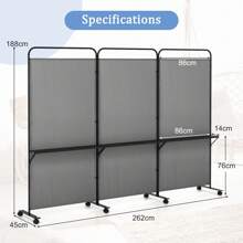 3-Panel Folding Room Divider 6FT/188cm Rolling Privacy Screen With Storage Shelves - Grey - View 3
