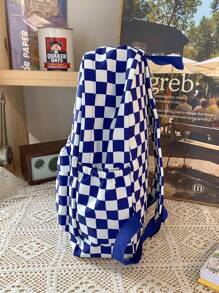 1pc Plaid Large Capacity Checkered Backpack With Laptop Compartment, Multi-Functional Versatile Backpack, Nylon Material, Lightweight, Zipper Design, Casual Travel Backpack, Suitable For Graduates, Teenagers And Young Girls For Outdoor, Travel, School And College Use