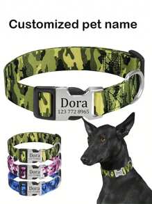 Collar personalizado para perro, con patrón de camuflaje, placa de identificación grabada con nombre personalizado y ajustable, para evitar que se pierda la mascota - cuello - Ver 9