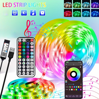สายไฟ LED RGB ยาว 16 ฟุต-100 ฟุต พร้อมรีโมท 44 ปุ่ม และการควบคุมแอปพลิเคชัน, มีฟังก์ชั่นตั้งเวลา, ไฟแถบเปลี่ยนสีตามเสียงเพลง สำหรับห้องนอน ห้องนั่งเล่น ตกแต่งบ้าน งานปาร์ตีเทศกาล