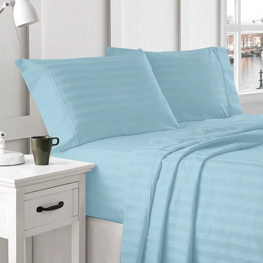 King Size Cotton Touch Sheet Set, Ideal For Valentine's Day Gifts - 淺藍色 - 查看 1