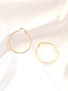 Pendientes Arracadas Delgadas Grandes Lisas 18k Oro Laminado - Dorado - Ver 3