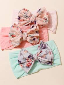 3 件套 Ditsy 花卉蝴蝶尼龙柔软弹性婴儿头带，春季 - 彩色 - 查看 9
