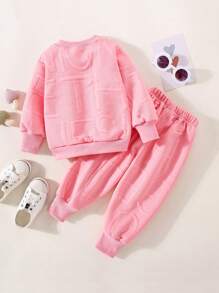 Hibobi 2 Pieces Girls Monogrammed Sports Outfit Long Sleeve Top And Pants Set Casual Pullover Set Suitable For 1-5 Years Old Girls To Wear In Spring And Autumn.