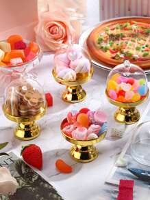 12 个金色迷你塑料纸杯蛋糕架带盖，迷你蛋糕盒，非常适合派对、婚礼和节日场合 - 包括复活节、毕业典礼、派对用品、婚礼假期、生日、情人节、春节假期和狂欢节主题 - 由 PVC 制成，无需电力（金色，透明） - 金色 - 查看 2