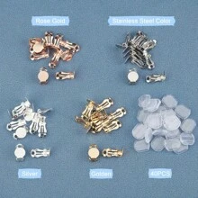 MAGICALCUTDIE 40pcs 4 Colors Stainless Steel Clip-On Earrings Non Pierced Earrings Hypoallergenic Clip Round Earring With Silicone Earring Pad For Jewelry Making