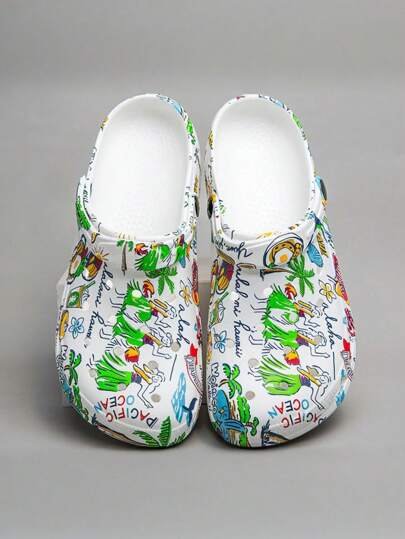 男女通用可爱南瓜印花一脚蹬凉鞋拖鞋，耐磨防滑防水透气，适合日常室内室外、花园散步