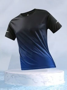 Women Sports Running Gradient Color Short Sleeve T-Shirt, Suitable For Spring And Summer - Baby Blue - View 7