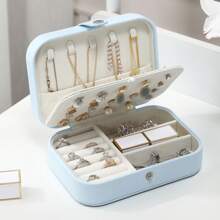 1pc Travel PU Leather Jewelry Box, Multi-Functional Jewelry/Cosmetic Storage Box For Rings, Earrings, Necklaces, Makeup, Jewelry Display Back To School