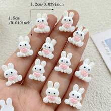 10/30/50pcs Cute Cartoon Rabbit Decor, Flat Back, No Hole, Decorative - Cartoon Sweet Bowknot Rabbit Resin Flat Back Flat Decoration For Easter - Rabbit - View 4