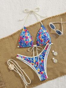 PEPPERMOLLY 女士花卉印花比基尼套装，三角形泳衣，适合海滩、夏季
