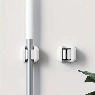 2pz/3pz/4pz Supporti da parete per scope e mocio, clip adesive per l'immagazzinamento degli attrezzi, ganci per il fissaggio senza trapano, adatti per casa, cucina e bagno - in plastica bianca, portascoponi e portamocio resistenti e senza saldature