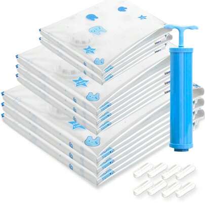 Bolsas de Almacenamiento de Vacío Ropa De Viaje Patrón de Conejo Bolsa De Compresión De Mano De Vacío&Bolsa de almacenamiento de compresión de succión de bomba de aire manual (conejito 11pcs)