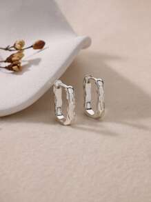 1 对时尚 U 形方形环形耳环女士金色不锈钢纹理几何耳环婚礼珠宝礼物