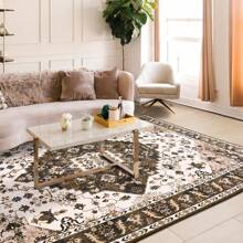 Homore Alfombras de área de diseño vintage para la sala de estar, colección floral lavable a máquina para el dormitorio tradicional, alfombra impresa de bajo pelo, decoración del hogar sin deslizamiento para oficina y cocina - Marrón - Ver 3