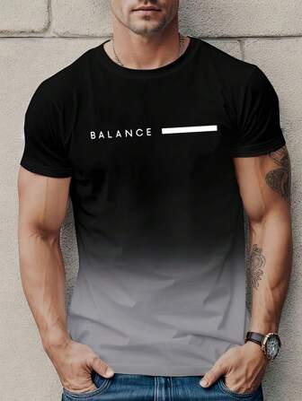 男士数码印花渐变色圆领短袖 T 恤，舒适透气，适合夏季穿着