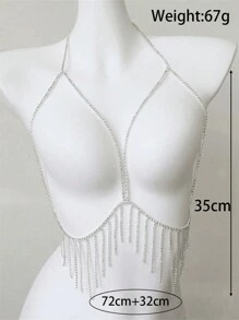 时尚水钻项链，镂空长流苏夜店性感内衣身体链配饰女士 - 銀色 - 查看 4
