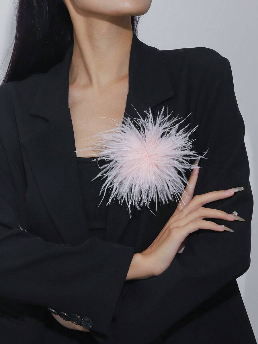 1 件手工制作的波西米亚风格夸张独特羽毛花胸针，小众设计优雅百搭羽毛花卉装饰适合女性日常、派对、婚礼，很棒的礼物创意