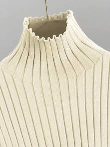 Women's Minimalist Solid Color Turtle Neck Tank Top & Wide Leg Trousers With Long Cardigan Three-Piece Set, Basic Co-Ord Set - 米色 - 查看 5