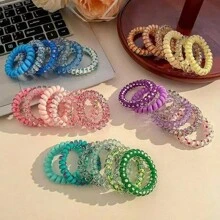 6 件女士花卉印花线圈休闲发带，适合日常生活可爱头饰情人节马尾辫发圈发圈橡皮筋发绳弹性发带