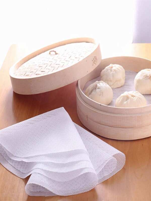 1PC Round Dumplings Bamboo Steamer Mat Paper Silicone Non Stick Pads Buns Baking Pastry Dim Sum Mesh Mat Cooking Accessories Steamed Basket Cloth Food Steamer