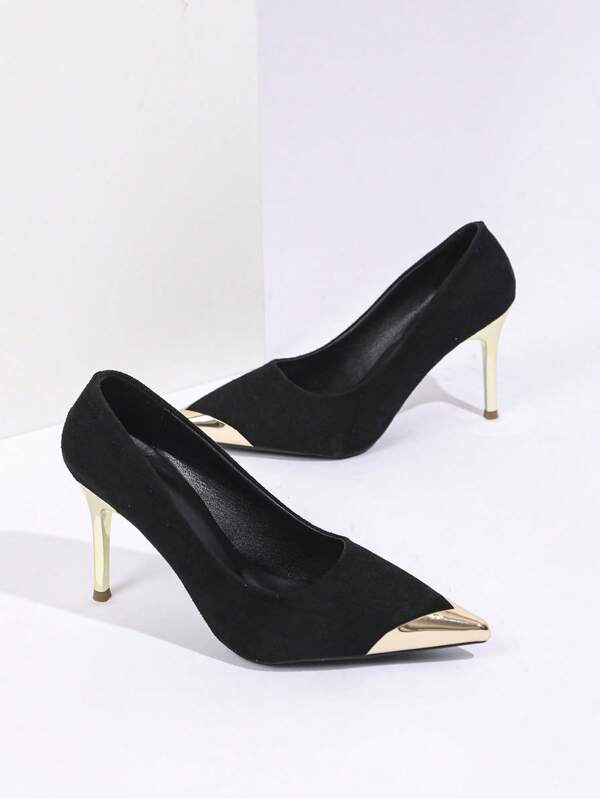 Women's Pointed Toe High Heels, Gold Colored Heel, Sexy Formal Wedding Court Shoes For Office Lady, Fashion Dress Shoes