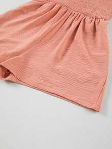 Acelitt Summer Women's Solid Color Square Neck Chest Cable Splicing Simple Casual Suspender Jumpsuit Shorts - Coral Pink - View 7